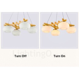 Suspension rustique en bois à 4 lumières avec abat-jour en verre