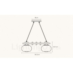 Suspension rustique en bois à 4 lumières avec abat-jour en verre