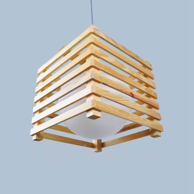 Suspension 1 lumière en bois de style nordique moderne et contemporain avec abat-jour en verre