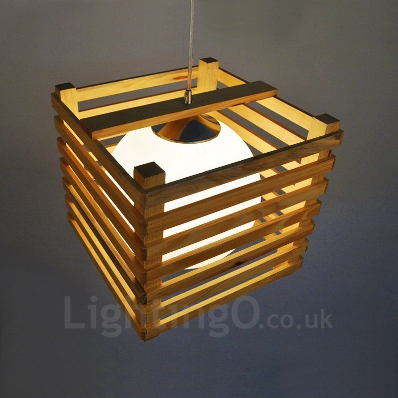 Suspension 1 lumière en bois de style nordique moderne et contemporain avec abat-jour en verre