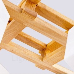 Suspension moderne contemporaine en bois à 4 lumières de style nordique avec abat-jour en verre
