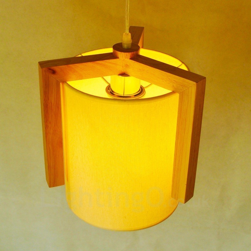 Suspension 1 lumière en bois de style nordique moderne et contemporain avec abat-jour en tissu