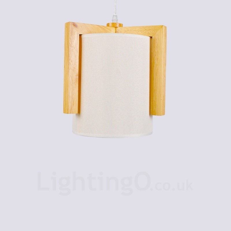 Suspension 1 lumière en bois de style nordique moderne et contemporain avec abat-jour en tissu