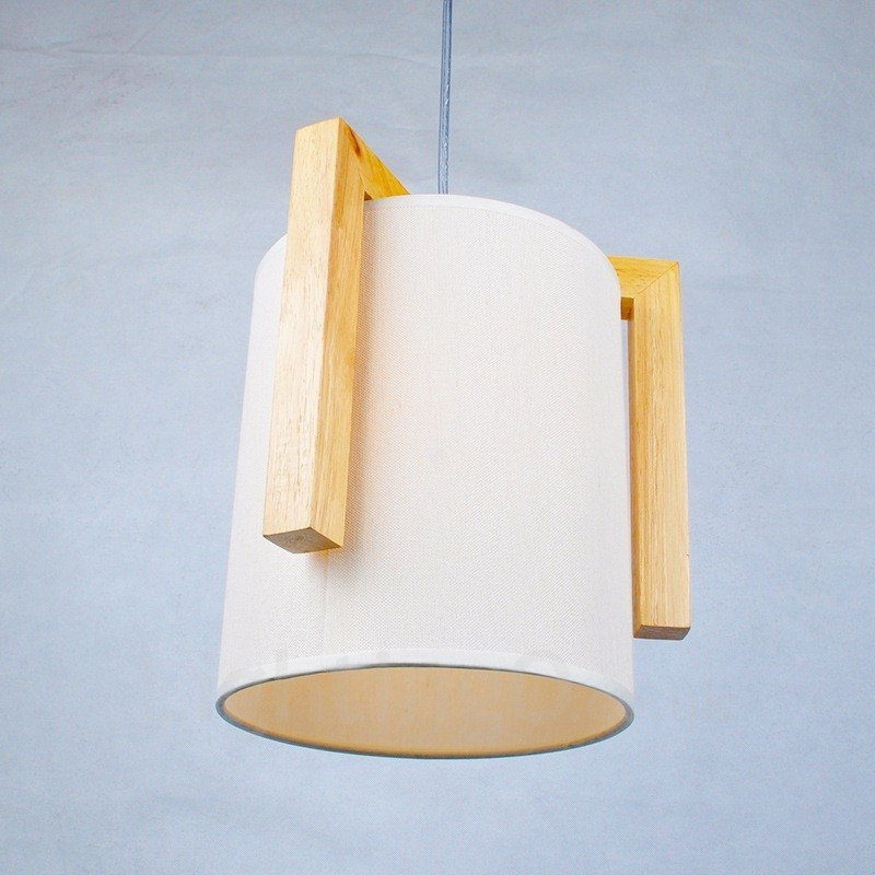 Suspension 1 lumière en bois de style nordique moderne et contemporain avec abat-jour en tissu