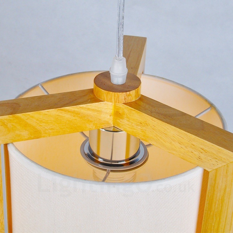 Suspension 1 lumière en bois de style nordique moderne et contemporain avec abat-jour en tissu