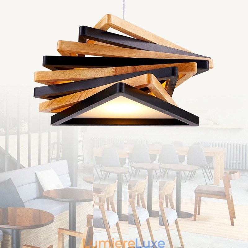 Suspension contemporaine moderne en bois à 1 lumière avec abat-jour en bois