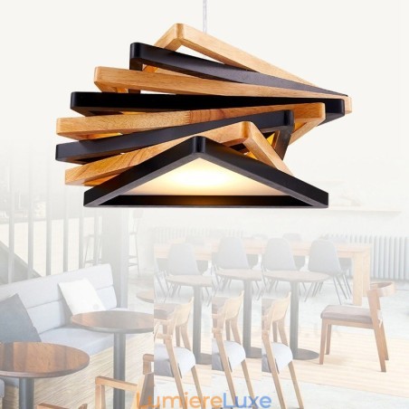 Suspension contemporaine moderne en bois à 1 lumière avec abat-jour en bois Suspension contemporaine moderne en bois à 1 lumière avec abat-jour en bois