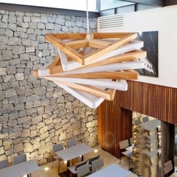 Suspension contemporaine moderne en bois à 1 lumière avec abat-jour en bois