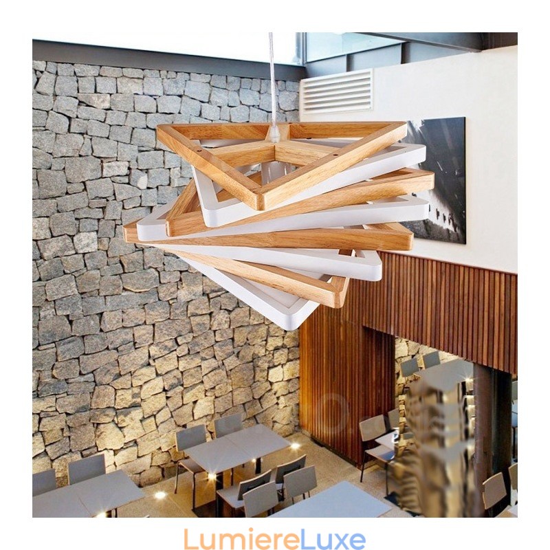 Suspension contemporaine moderne en bois à 1 lumière avec abat-jour en bois