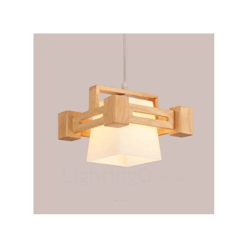 Suspension 1 lumière en bois de style nordique moderne et contemporain avec abat-jour en tissu