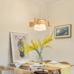 Suspension 1 lumière en bois de style nordique moderne et contemporain avec abat-jour en tissu