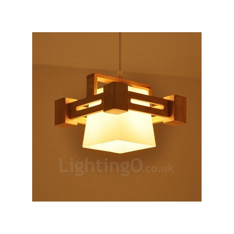 Suspension 1 lumière en bois de style nordique moderne et contemporain avec abat-jour en tissu