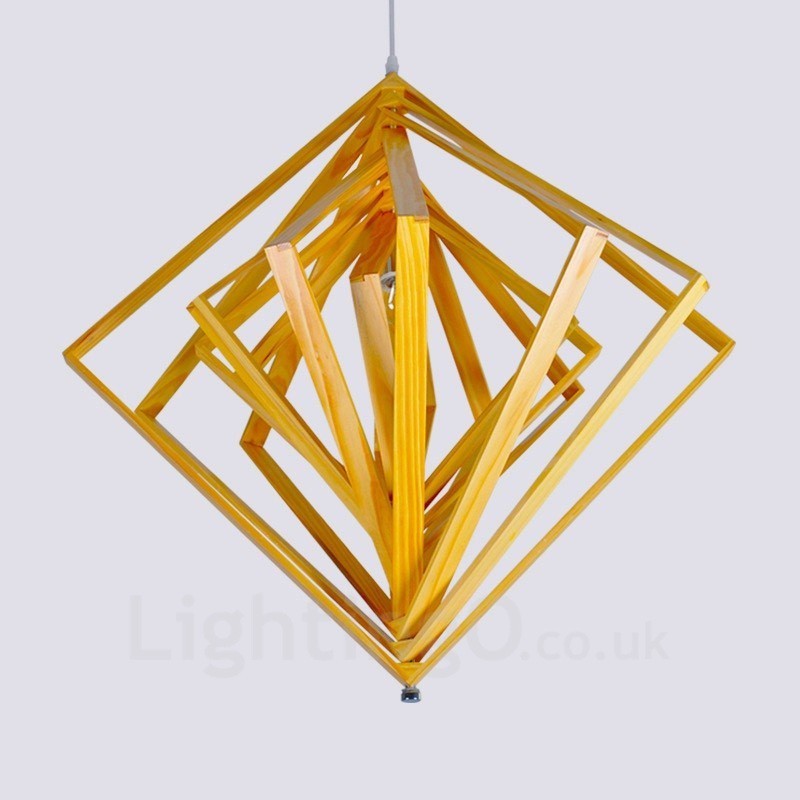 Suspension 1 lumière en bois de style nordique moderne et contemporain avec abat-jour en bois