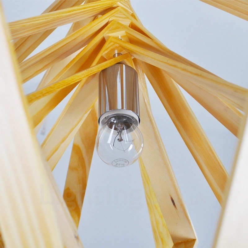 Suspension 1 lumière en bois de style nordique moderne et contemporain avec abat-jour en bois