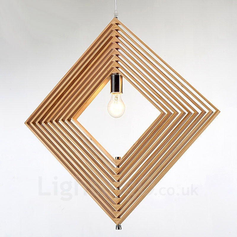 Suspension 1 lumière en bois de style nordique moderne et contemporain avec abat-jour en bois