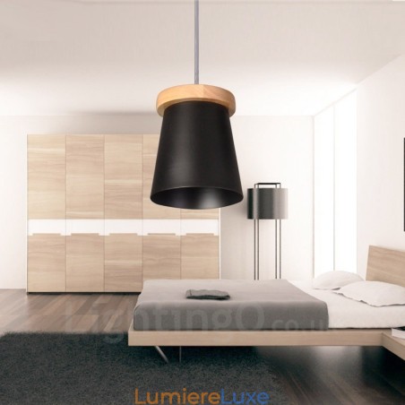 Suspension 1 lumière en bois de style nordique moderne et contemporain avec abat-jour en fer Suspension 1 lumière en bois de style nordique moderne et contemporain avec abat-jour en fer