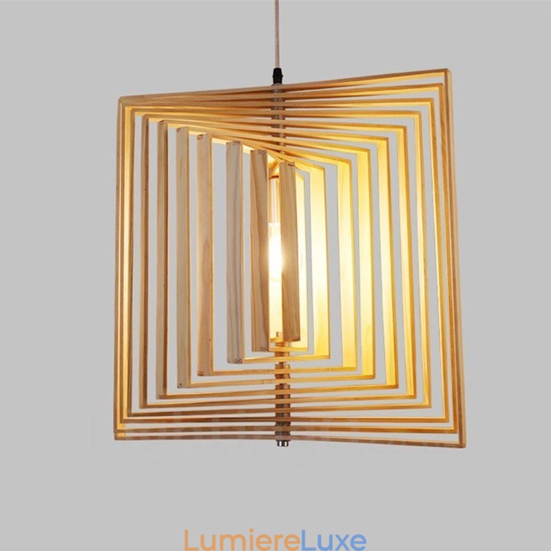 Suspension 1 lumière en bois de style nordique moderne et contemporain avec abat-jour en bois