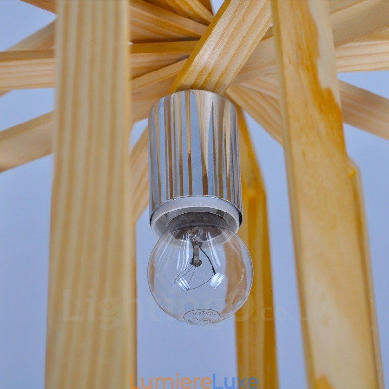 Suspension 1 lumière en bois de style nordique moderne et contemporain avec abat-jour en bois