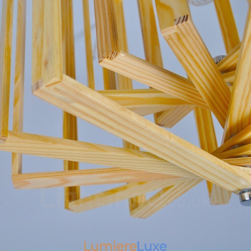 Suspension 1 lumière en bois de style nordique moderne et contemporain avec abat-jour en bois