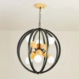 Suspension rétro vintage à 6 lampes en fer avec abat-jour en fer