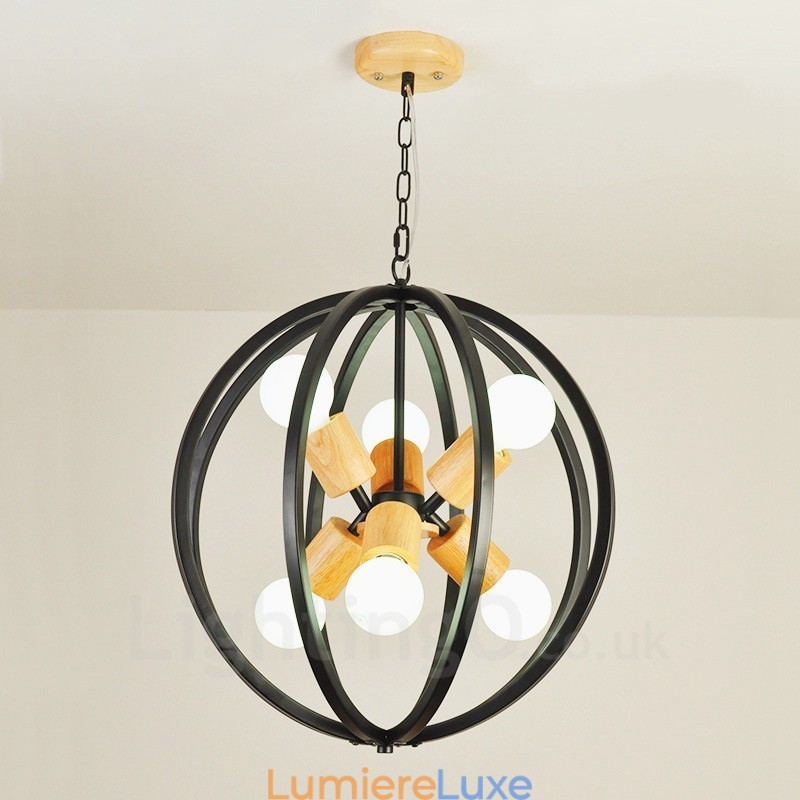 Suspension rétro vintage à 6 lampes en fer avec abat-jour en fer