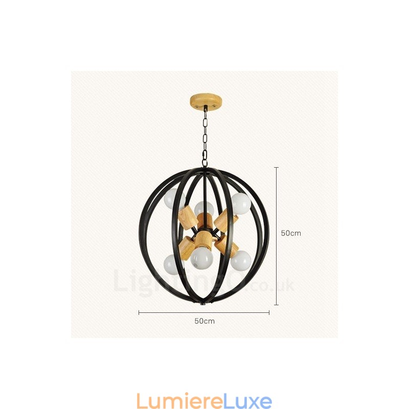 Suspension rétro vintage à 6 lampes en fer avec abat-jour en fer