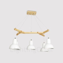 Suspension contemporaine moderne en bois à 5 lumières avec abat-jour en fer