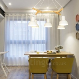 Suspension contemporaine moderne en bois à 5 lumières avec abat-jour en fer