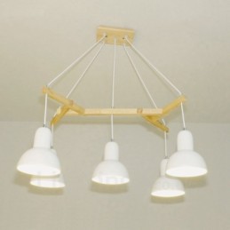 Suspension contemporaine moderne en bois à 5 lumières avec abat-jour en fer