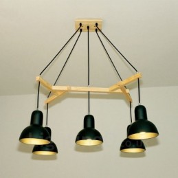 Suspension contemporaine moderne en bois à 5 lumières avec abat-jour en fer