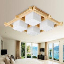 Plafonnier encastré de style nordique contemporain moderne à 4 lumières avec abat-jour en verre