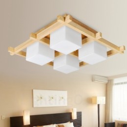 Plafonnier encastré de style nordique contemporain moderne à 4 lumières avec abat-jour en verre
