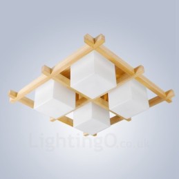 Plafonnier encastré de style nordique contemporain moderne à 4 lumières avec abat-jour en verre
