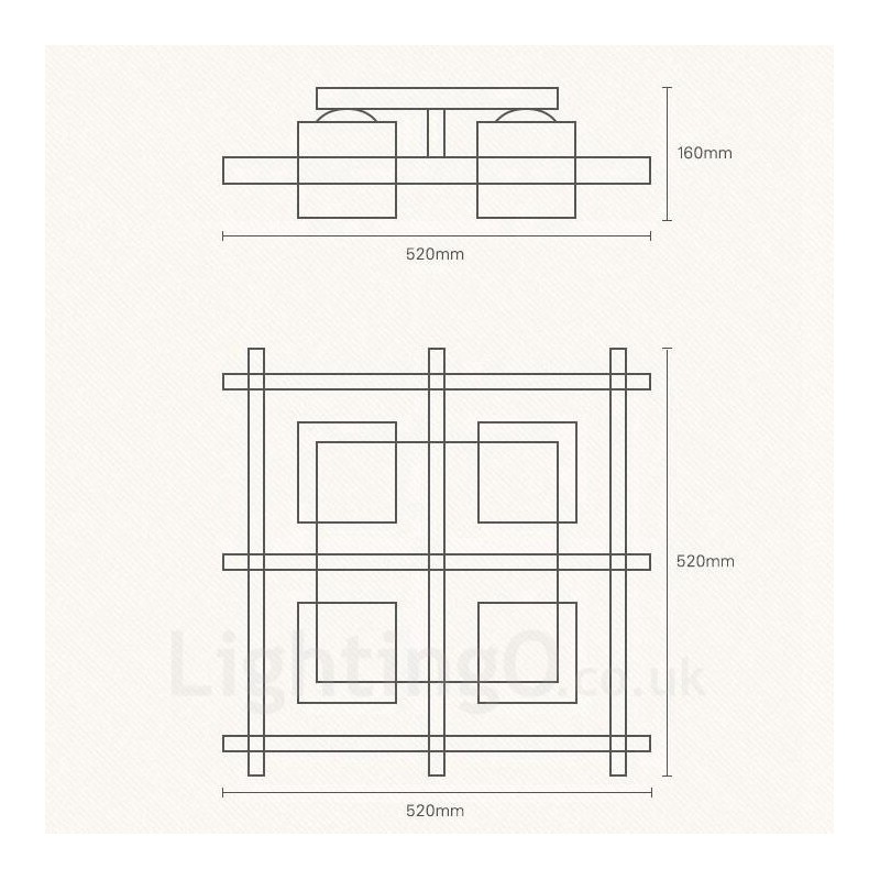 Plafonnier encastré de style nordique contemporain moderne à 4 lumières avec abat-jour en verre