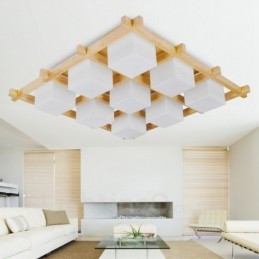 Plafonnier encastré de style nordique contemporain moderne à 9 lumières avec abat-jour en verre