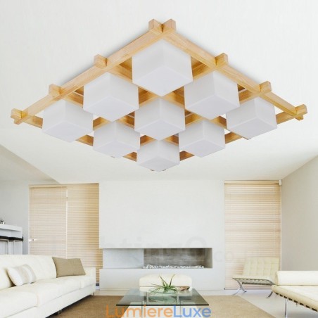 Plafonnier encastré de style nordique contemporain moderne à 9 lumières avec abat-jour en verre Plafonnier encastré de style nordique contemporain moderne à 9 lumières avec abat-jour en verre