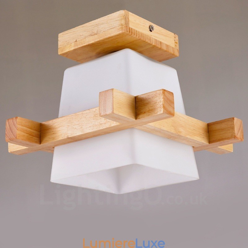 Plafonnier encastré de style nordique contemporain moderne à 1 lumière avec abat-jour en verre