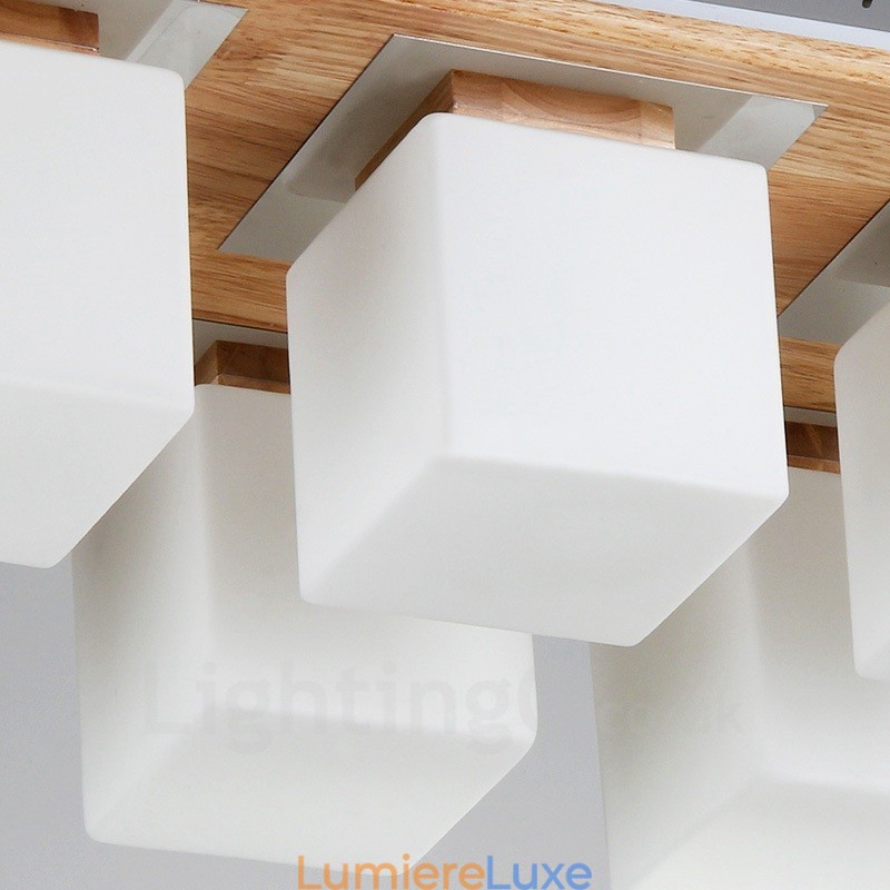 Plafonniers encastrés contemporains modernes à 6 lumières avec abat-jour en verre
