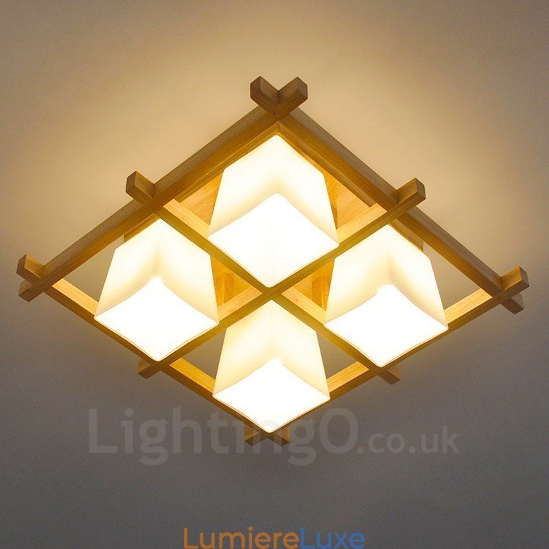Plafonniers encastrés contemporains modernes à 4 lumières avec abat-jour en verre