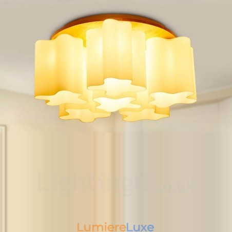 Plafonniers encastrés contemporains modernes à 6 lumières avec abat-jour en verre Plafonniers encastrés contemporains modernes à 6 lumières avec abat-jour en verre