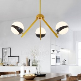 Plafonnier moderne contemporain à 3 lumières de style nordique avec abat-jour en verre noir et blanc
