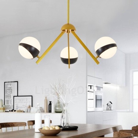 Plafonnier moderne contemporain à 3 lumières de style nordique avec abat-jour en verre noir et blanc Plafonnier moderne contemporain à 3 lumières de style nordique avec abat-jour en verre noir et blanc