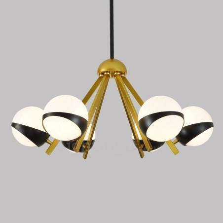 Lustre de style nordique contemporain moderne à 6 lumières avec abat-jour en verre boule noir et blanc Lustre de style nordique contemporain moderne à 6 lumières avec abat-jour en verre boule noir et blanc