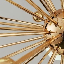 Plafonnier contemporain moderne à 11 lampes, plaqué cuivre, avec abat-jour en verre blanc