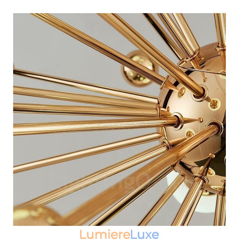 Plafonnier contemporain moderne à 11 lampes, plaqué cuivre, avec abat-jour en verre blanc