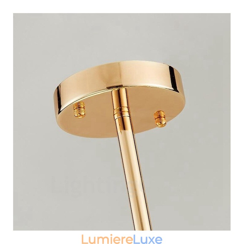 Plafonnier contemporain moderne à 18 lampes, plaqué cuivre, avec abat-jour en verre blanc