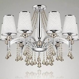 Lustre moderne contemporain en cristal et métal chromé