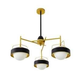 Plafonnier contemporain moderne à 3 lumières, lustre plaqué cuivre avec abat-jour en verre boule blanc et noir