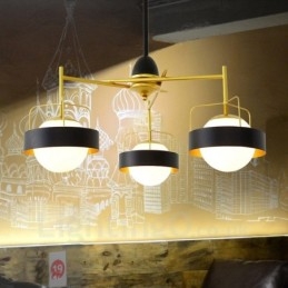 Plafonnier contemporain moderne à 3 lumières, lustre plaqué cuivre avec abat-jour en verre boule blanc et noir