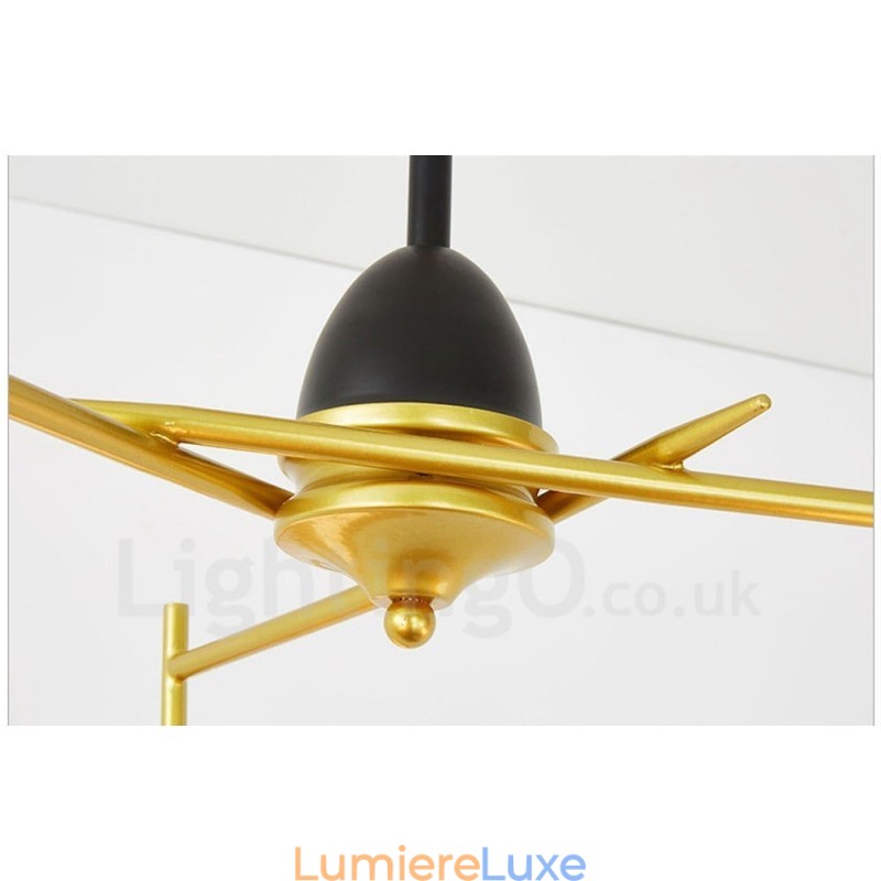 Plafonnier contemporain moderne à 3 lumières, lustre plaqué cuivre avec abat-jour en verre boule blanc et noir
